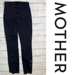MOTHER The Stunner Double Zip Ankle Step Fray Black Denim Jeans Size 24
